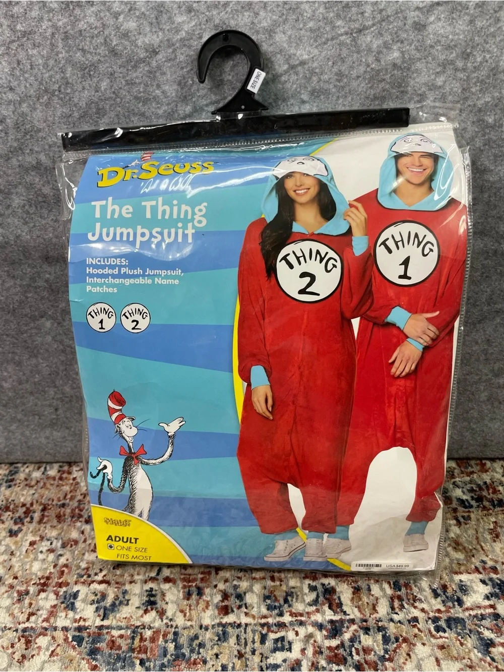 Dr Seuss Thing 1 Thing 2 Hooded Plush Adult Costume Jumpsuit Once Size Spirit - Picture 11 of 14